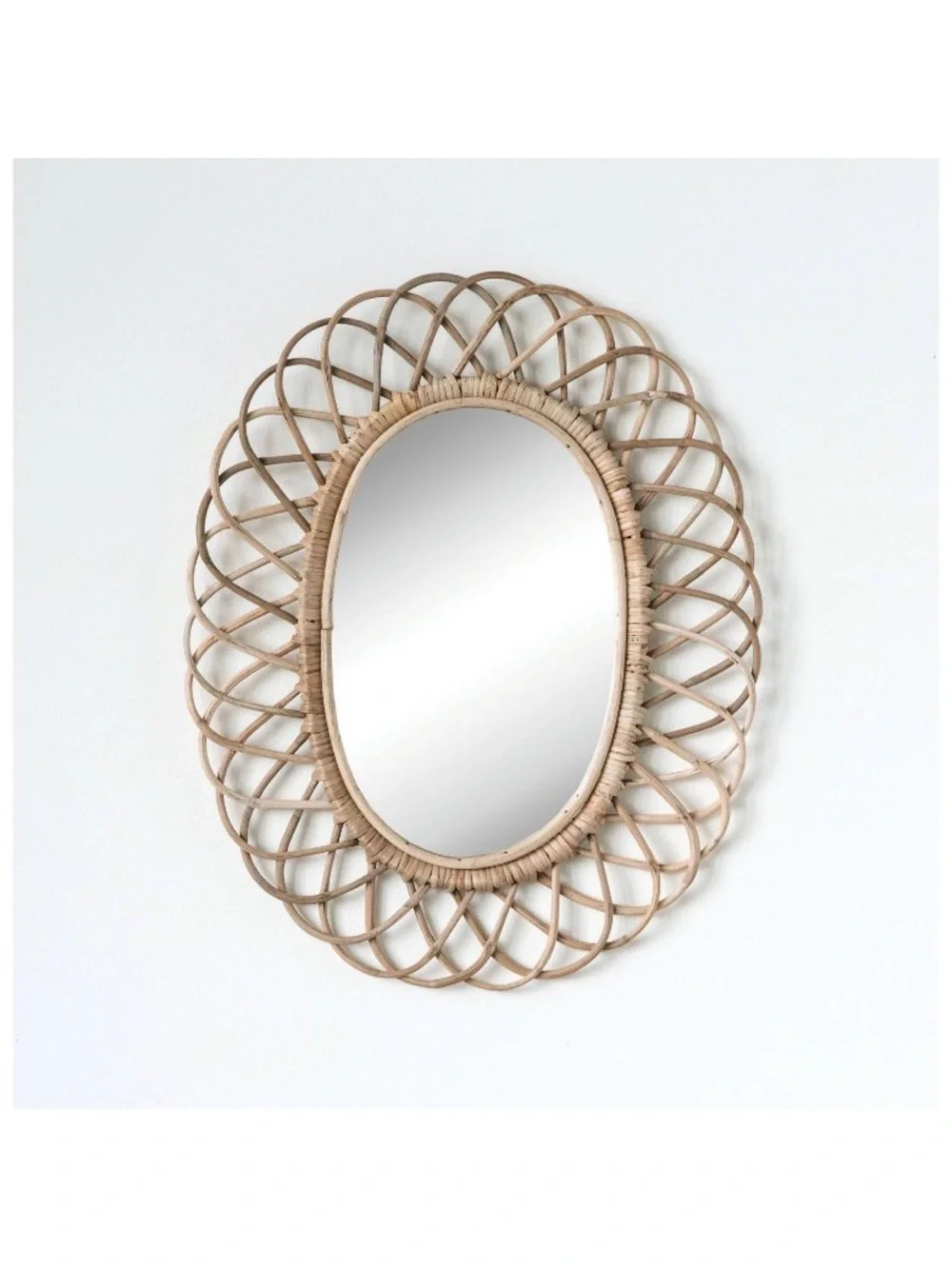Creative Co-Op Woven Bamboo Oval Wall Mirror in Natural Beige 21.5” W x 19” H